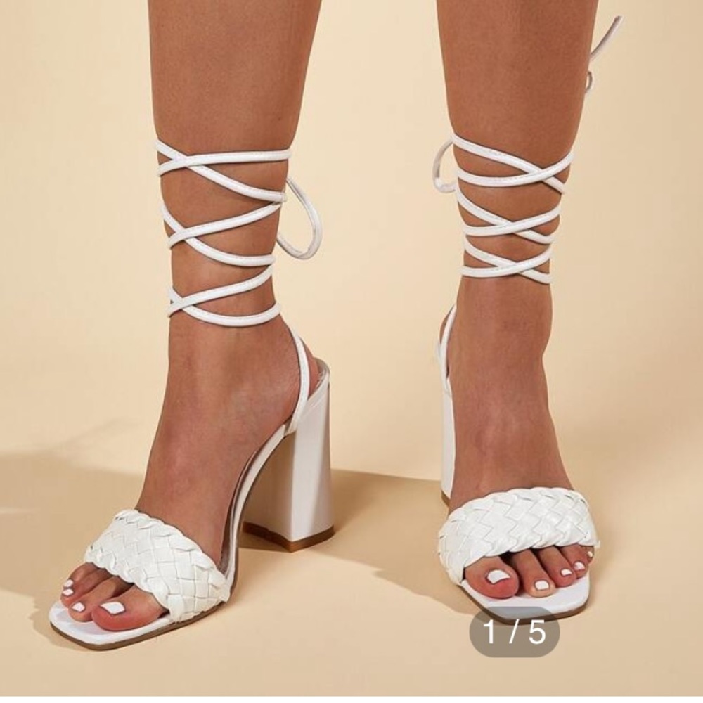 White lace up heels